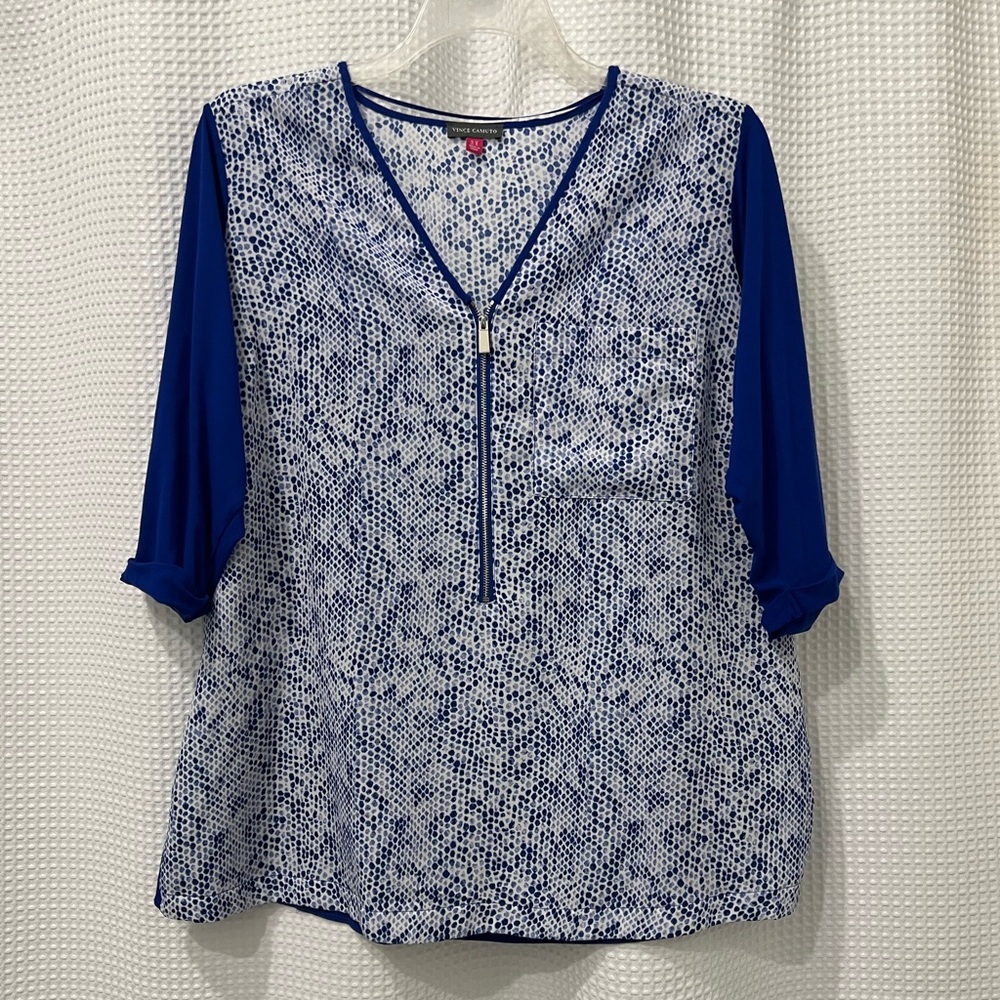 Vince Camuto 2X Blue Patterned Women's Top